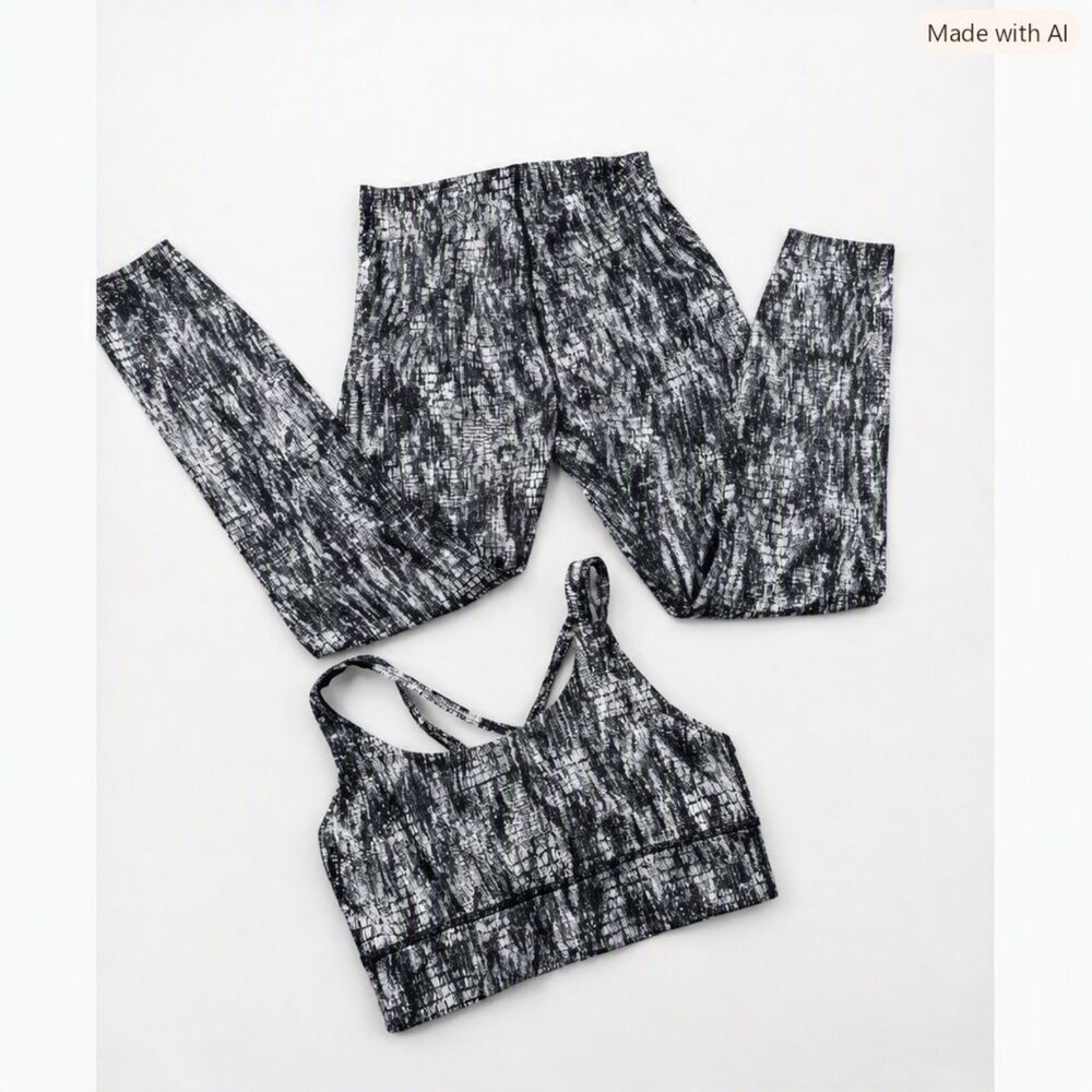 Lululemon Matching Set Energy Longline Bra and High Rise Leggings Lino Slide 2pc